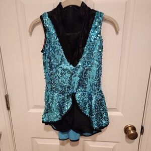Weissman girl's turquoise Jazz Tap costume, ballet, Blue and black Sequin